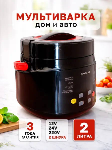 DARYA Мультиварка для авто и дома 2 л, черная