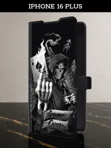 Чехол-книжка на Apple iPhone 16 Plus (Айфон 16 Плюс) с картой и принтом "Конец игры"