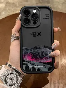Чехол на Айфон 16 Про Макс / iPhone 16 Pro Max чёрный с принтом Горы Экспедиция силиконовый ударопрочный защитный