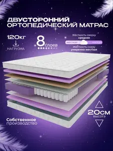 Ортопедический пружинный двуспальный матрас VITAFLEX Organic ISk 175х190 см, ппу, с кокосом, двусторонний, разной жесткости, в рулоне