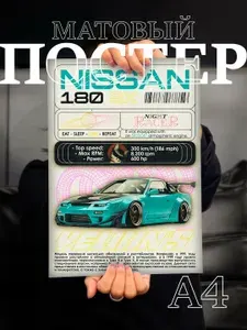 Постер на стену jdm NISSAN 180SX / Плакат формата А4 (21*30 см)