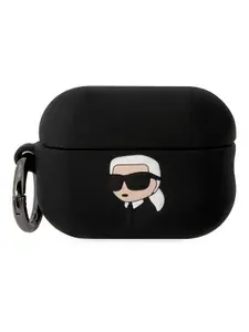 Чехол Karl Lagerfeld Silicone для наушников Apple Airpods Pro 2 / Аирподс про 2, силиконовый, с карабином, с принтом NFT 3D Karl, черный