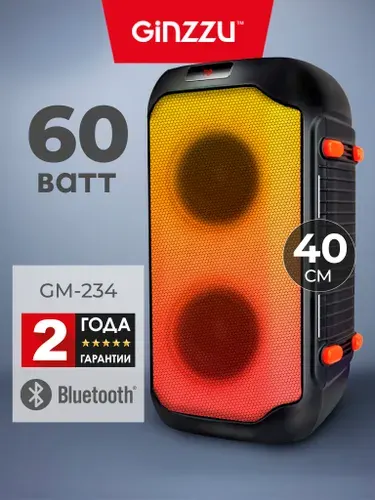 Портативная беспроводная блютуз колонка / Акустическая система MIDI Ginzzu GM-234 с Bluetooth 600Вт (PMPO) LED-дисплей TWS USB-flash microSD FM-радио пульт ДУ эквалайзер 2 микрофонных входа