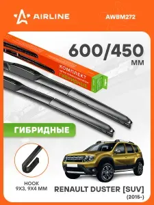 Щетки стеклоочистителя для Renault Duster SUV (2015-) гибридные 600/450мм 2 шт / Дворники автомобильные Рено Дастер AIRLINE AWBM272