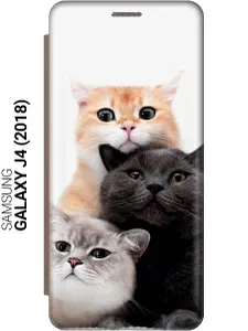Чехол-книжка на Samsung Galaxy J4 (2018) с принтом "Котики" золотой