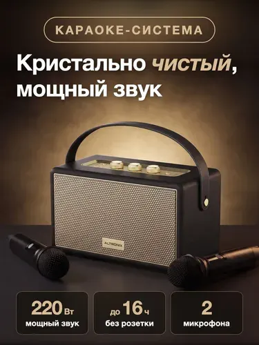 Караоке система профессиональная ALTRONIX BRAVO 220D для дома и телевизора с двумя беспроводными микрофонами, 220 Вт, Bluetooth