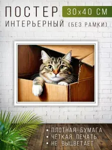 Постер для интерьера на стену Кот в коробке 30х40 см