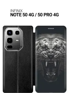 Чехол-книжка на Infinix Note 50 4G / Note 50 Pro 4G с принтом "Оскал тигра" черный