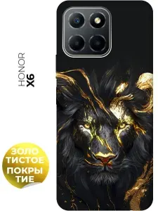 Силиконовый чехол на Honor X6 / X8 5G с принтом "Золотой лев" матовый черный