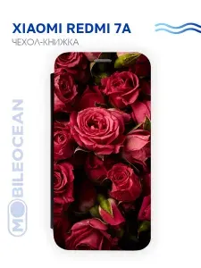 Чехол для Xiaomi Redmi 7A с рисунком, защитный, противоударный, с магнитом, черный с принтом КРАСНЫЕ РОЗЫ / Ксиоми Редми 7A