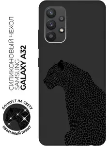 Силиконовый чехол на Samsung Galaxy A32 с принтом "Леопардовая мозаика" матовый черный