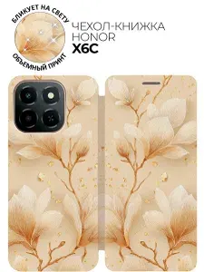 Чехол-книжка на Honor X6C с принтом "Золотистое сияние" золотой