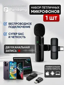 Pandang Микрофон петличный беспроводной для телефона (Type-C / Lightning), профессиональная петличка для видео и стримов