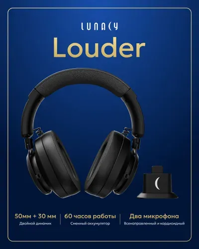 Наушники беспроводные игровые Lunacy Louder черные (LLHP02B)