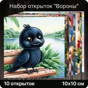 Авторские открытки "Вороны", 10 штук. Милые, праздничные, на подарок, сюрприз, к букету.