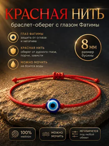 Браслет оберег красная нить на руку Глаз Фатимы