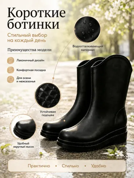 Резиновые непромокаемые сапоги чёрные