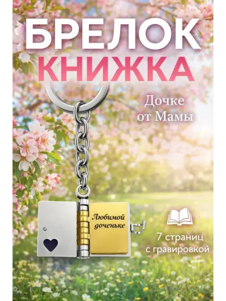 Брелок книга с гравировкой дочке от мамы крестной