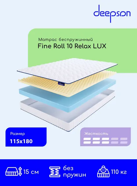 Матрас 115x180 ортопедический буспружинный Fine Roll 10 Relax LUX высота 15 см