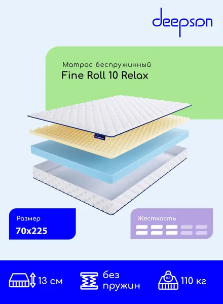 Матрас 70x225 ортопедический беспружинный Deepson Fine Roll 10 Relax