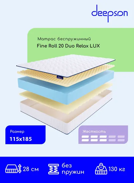 Матрас 115x185 ортопедический буспружинный Fine Roll 20 Duo Relax LUX высота 28 см