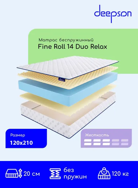 Матрас 120x210 ортопедический беспружинный Deepson Fine Roll 14 Duo Relax