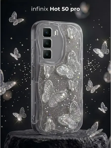 Рельефный чехол с 3D бабочками на Infinix Hot 50 Pro ЧЕХОЛБЕРИ