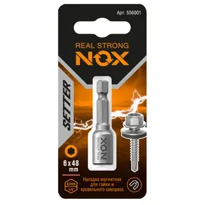Ключ-насадка бита магнитная с торцевой головкой 6x48 мм NOX Nut Setter для шуруповерта, хвостовик 1,4", для кровельных саморезов, для гаек