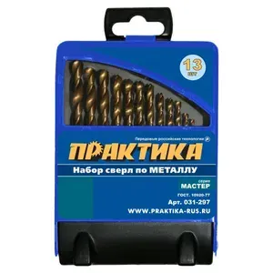 Набор сверл по металлу ПРАКТИКА "Мастер", 13 шт, 1,5 - 6,5 мм, в металлической кассете