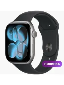 Умные часы Apple Watch Серия 11, 46 мм, GPS, Алюминиевый корпус "Космический серый" со спортивным ремешком "Черный", L (MEV44J/A) EAC