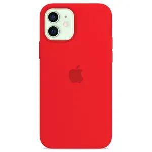 Силиконовый чехол для смартфона Silicone Case на iPhone 12 / Айфон 12 с логотипом, красный