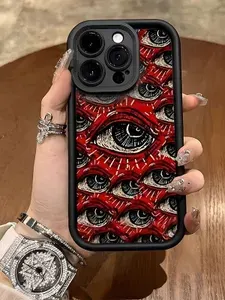 Чехол на Айфон 12 Про Макс / iPhone 12 Pro Max чёрный с множеством глаз силиконовый ударопрочный