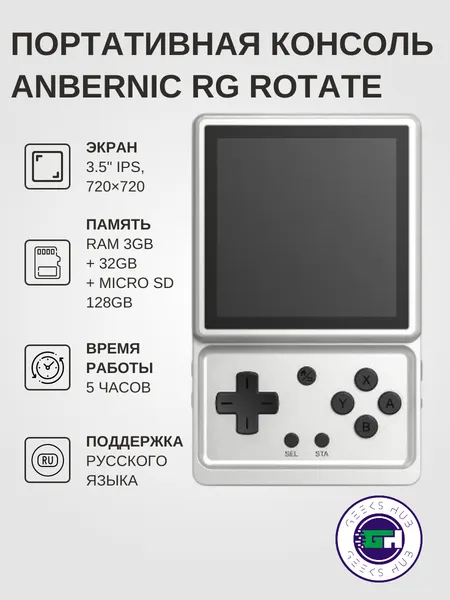 Портативная игровая приставка ANBERNIC RG Rotate, серая, с SD картой на 128 ГБ