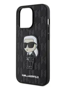 Чехол Karl Lagerfeld PU Saffiano на Apple iPhone 13 Pro / для Айфон 13 Про из экокожи, с защитой камеры, с монограммой и нашивкой NFT Karl Ikonik, черный
