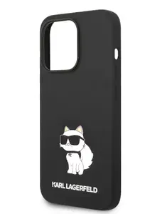 Чехол Karl Lagerfeld Liquid silicone на Apple iPhone 14 Pro / для Айфон 14 Про, силиконовый с эффектом софт тач, с защитой камеры, с принтом NFT Choupette, черный