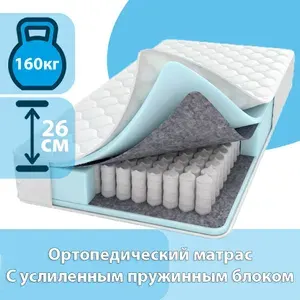 Матрас 145x180 двуспальный, Матрасович Аврора пружинный с эффектом памяти ортопедический анатомический для сна