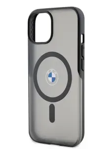 Чехол BMW PC/TPU Magsafe на Apple iPhone 15, для Айфон 15 матовый, с защитой камеры, с функцией Магсейф, прозрачный с черным бампером
