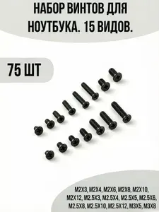 Набор винтов для ноутбука. 15 видов. Универсальный комплект болтов. 75шт.