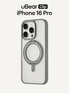 Чехол для iPhone 16 Pro uBear Clip 360 Mag с кольцом-стендом, силк-тач, серый