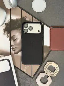 Чехол кожаный для iPhone 17 Pro Max / Leather case MagSafe c Анимацией NFC / Camera Control / Black - опал