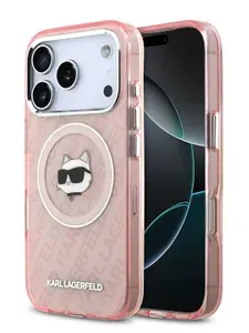 Чехол Karl Lagerfeld на iPhone 17 Pro Max, IML MagSafe, c двухслойным покрытием IML, c металлическими защитой камеры и кнопками, с принтом NFT Choupette Head, розовый