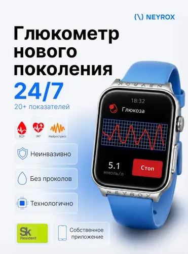 Смарт-трекер нервной системы, Нейротрекер NEYROX PRO, 20+ показателей и HRV, 42mm