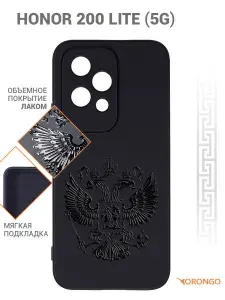 Чехол для Honor 200 Lite 5G с рисунком, с защитой камеры, с мягкой подкладкой из микрофибры, противоударный, черный с принтом ГЕРБ ЛАК / Хонор 200 Лайт