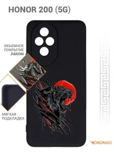 Чехол для Honor 200 5G с рисунком, с защитой камеры, с мягкой подкладкой из микрофибры, противоударный, черный с принтом ТИГР / Хонор 200