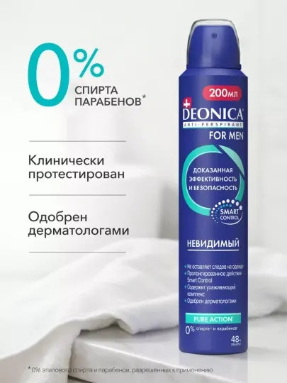 Дезодорант антиперспирант мужской спрей Deonica for men Невидимый 200 мл