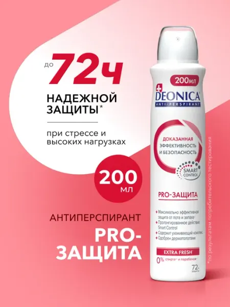 DEONICA Дезодорант антиперспирант женский спрей PRO-Защита 200 мл
