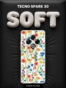 Чехол на Tecno Spark 30 Soft Touch с принтом "Маки и васильки фон"