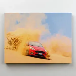 Интерьерная картина на холсте "Красный автомобиль Ford Focus в пустыне" на подрамнике 30x22 см