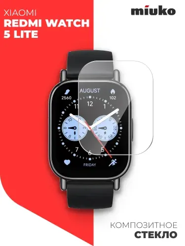 Защитное стекло для часов Xiaomi Redmi Watch 5 Lite на экран, (гибридное:пленка+стекловолокно), прозрачное силиконовая клеевая основа тонкое Hybrid Glass, Miuko