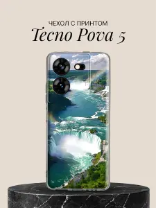 Чехол на Tecno Pova 5 с принтом Ниагарский водопад с радугой
